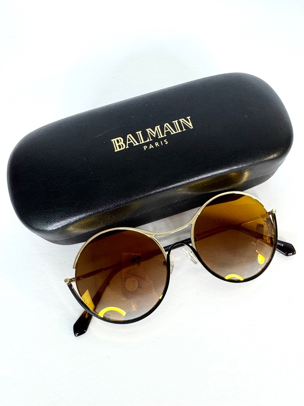 BALMAIN 52mm Round Sunglasses Gold Made In France